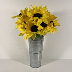 Fake Yellow Sunflower Bouquet in Metal Vase Fake Flowers in Vase NWOT